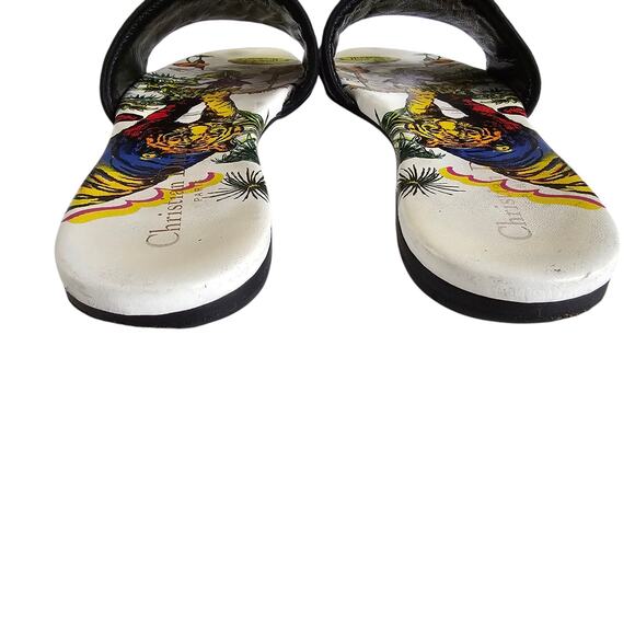 Christian Dior Dway Slide Flat Sandal Size 39 US 9 Pink White Leather Tiger - Picture 7 of 15